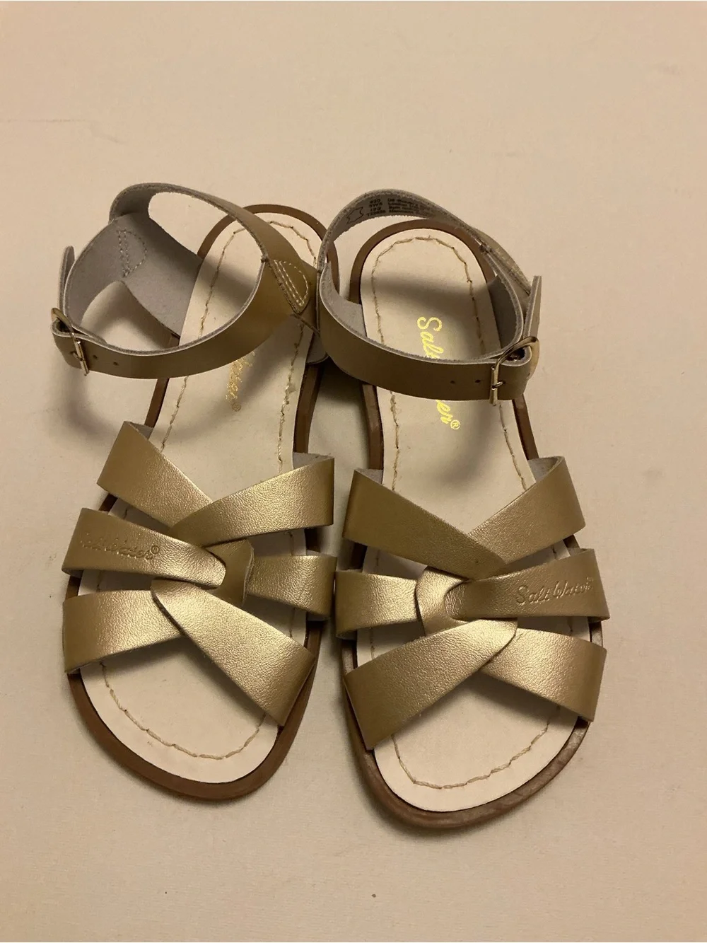 Salt Water Sandals by Hoy Metallic Gold Kids Cross-Strap Sandals